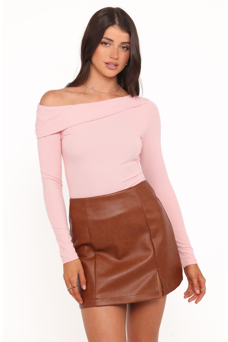Catania Faux Leather Miniskirt, Alternate, color, CAMEL BROWN