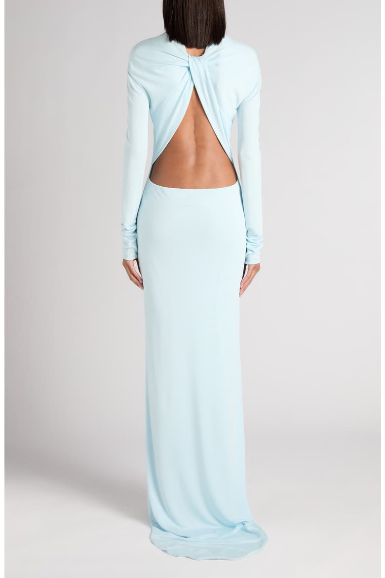 Open Back Long Sleeve Fluid Jersey Gown, Alternate, color, FROST