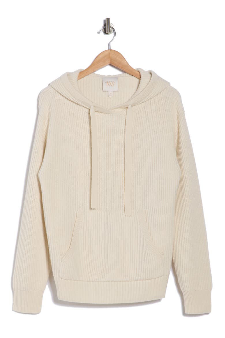 Rib Cashmere Sweater Hoodie, Alternate, color, IVORY