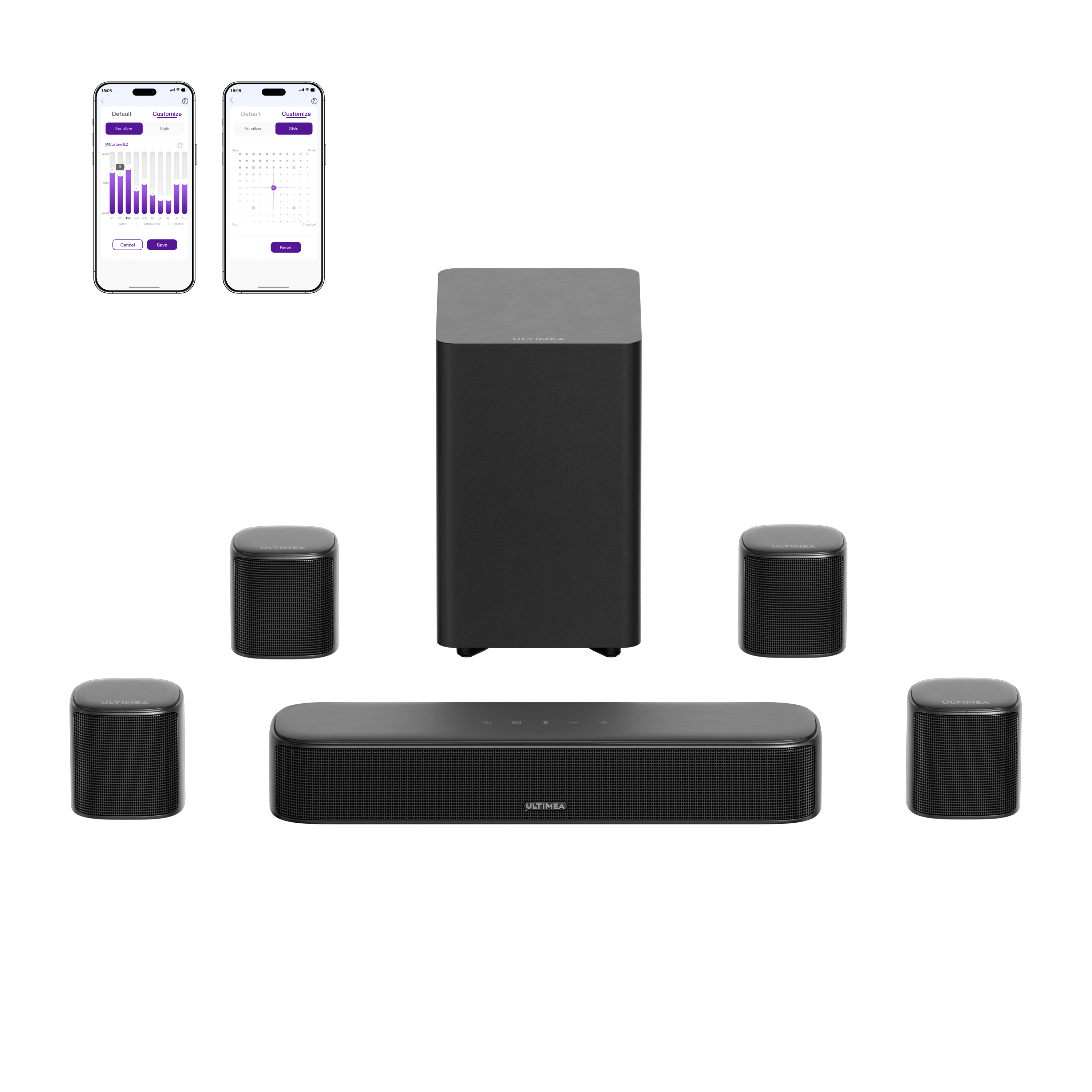 Ultimea Aura S4T 7.1ch Soundbar with 4 Surround Speakers - Black