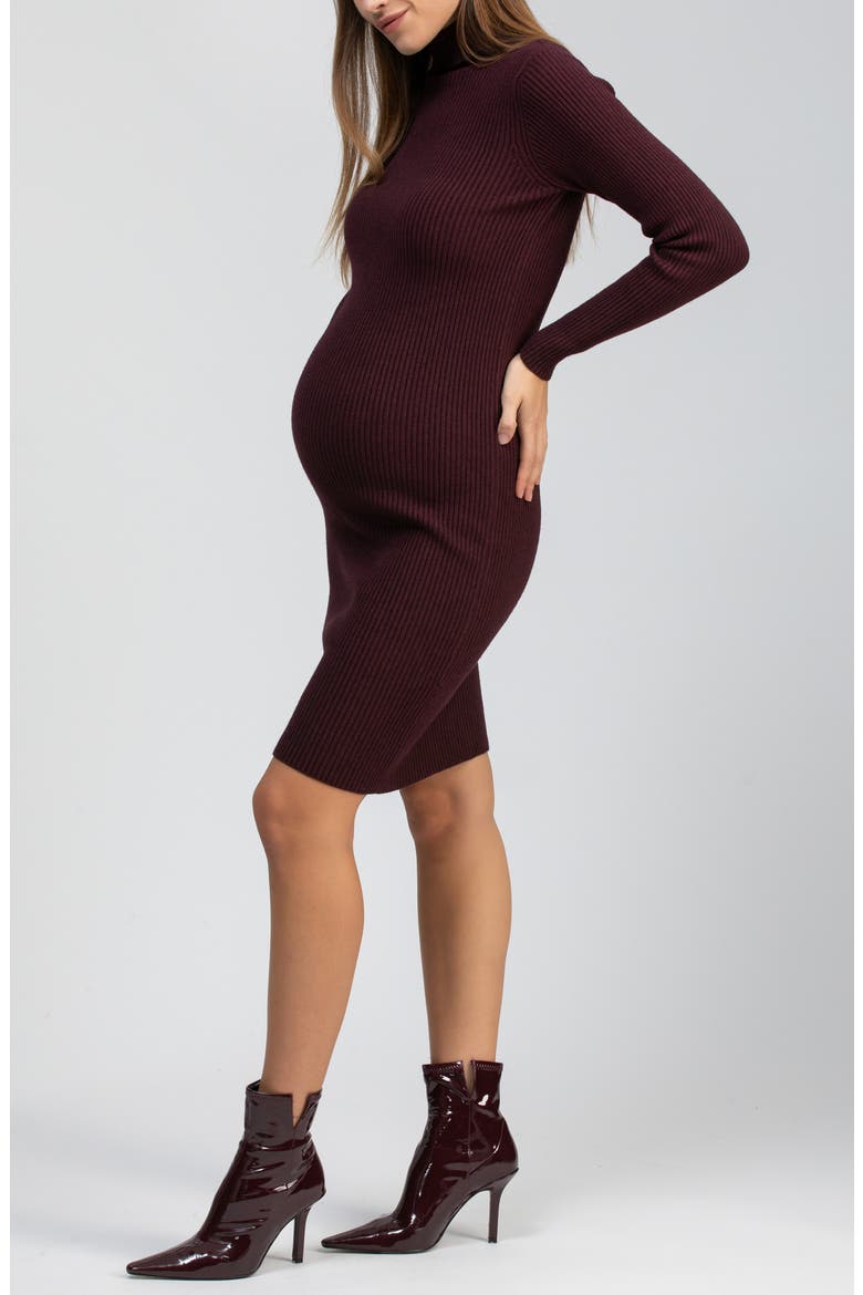 Celeste Long Sleeve Rib Maternity Body-Con Dress, Main, color, CHERRY LACQUER