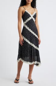 Lucy Paris Mina Polka Dot & Lace Slipdress