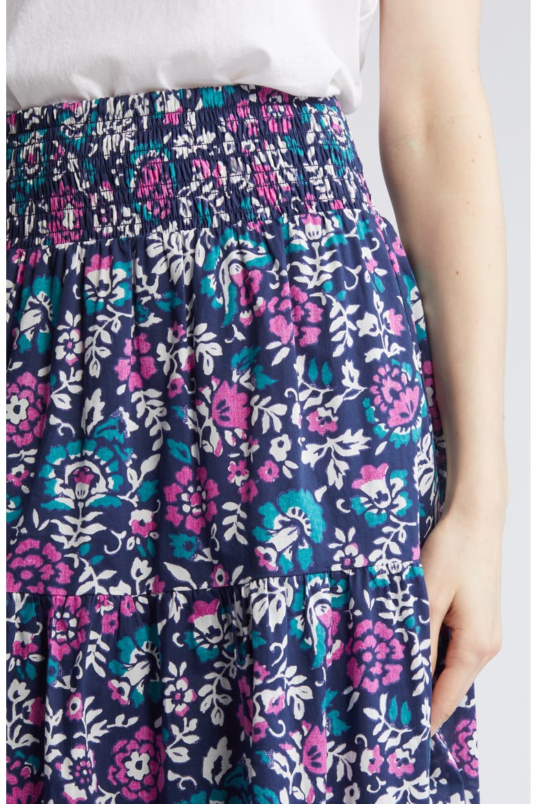 Edina Floral Tiered Cotton Midi Skirt, Alternate, color, WOODBLOCK FLORAL