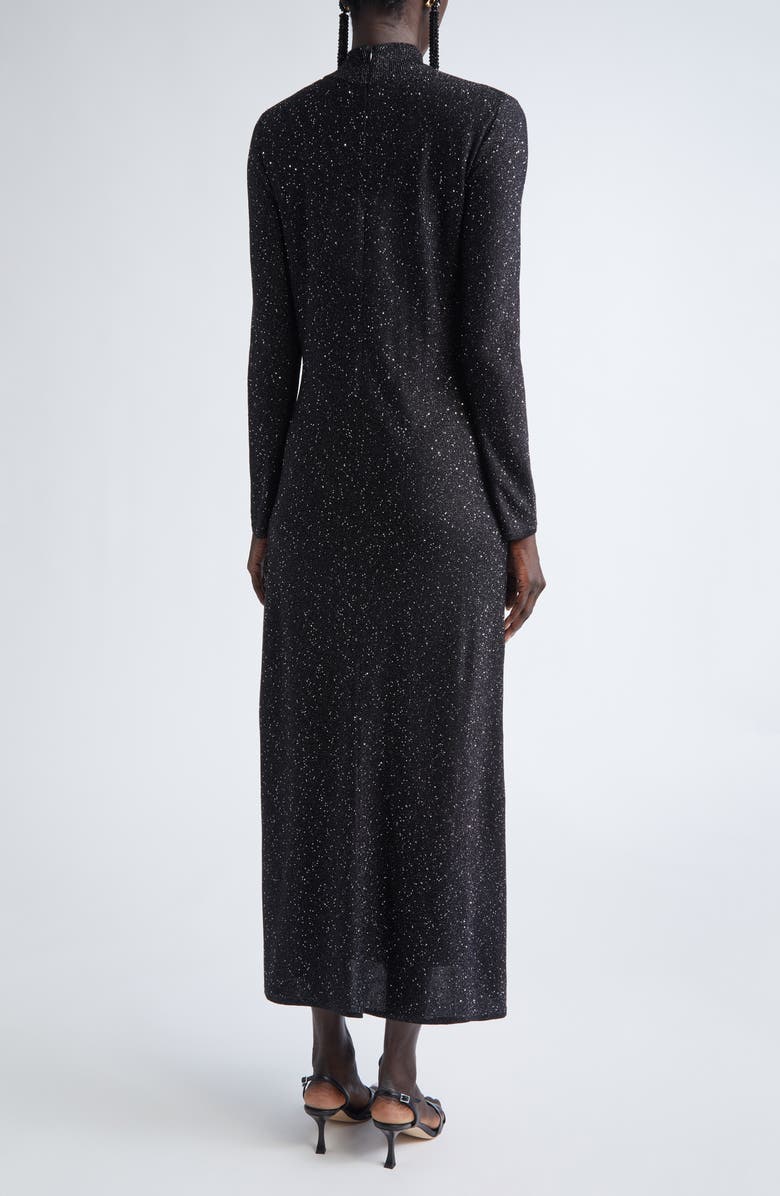 Oscar de la Renta Sequin Long Sleeve Metallic Knit Cocktail Dress, Alternate, color, Black