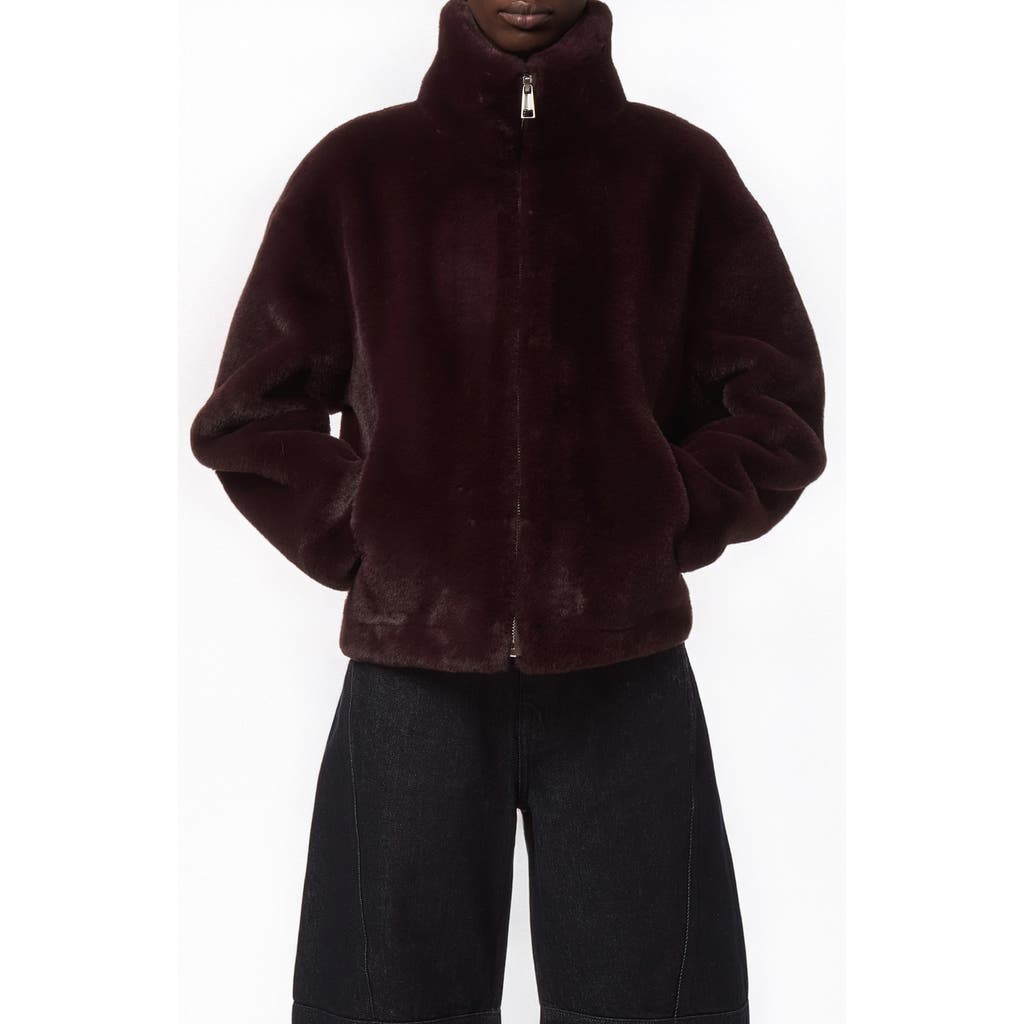 Apparis Brooks Faux Fur Coat In Burgundy