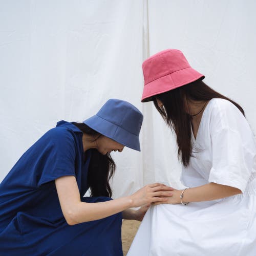 Lost Pattern Nyc "forest" Cotton Reversible Bucket Hat In Blue