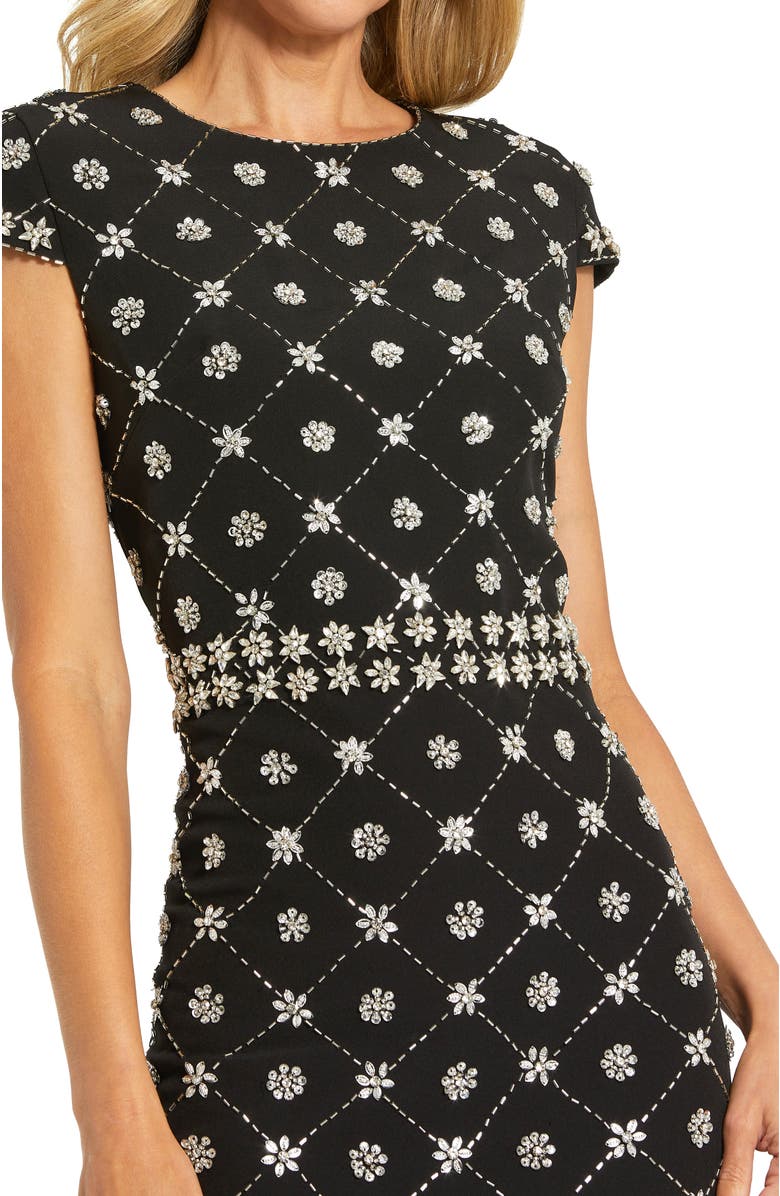 Mac Duggal Beaded Short Sleeve Crew Neck Sheath Midi Dress, Alternate, color, Black