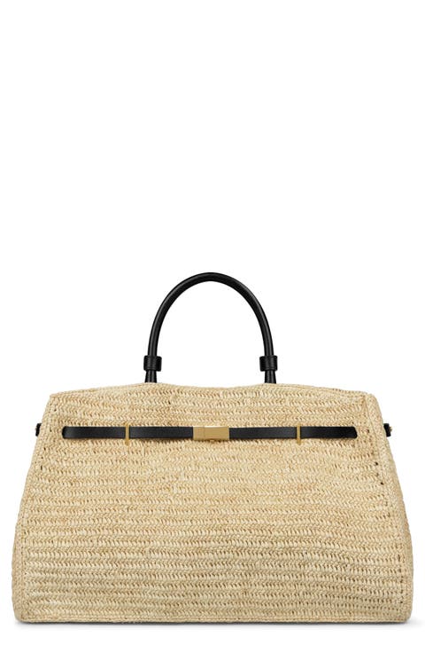 The Hudson Woven Raffia & Leather Top Handle Bag