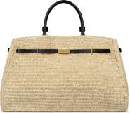 DeMellier The Hudson Woven Raffia & Leather Top Handle Bag