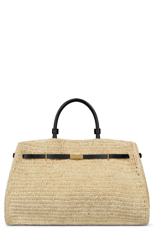 DeMellier The Hudson Woven Raffia & Leather Top Handle Bag in Natural/black at Nordstrom