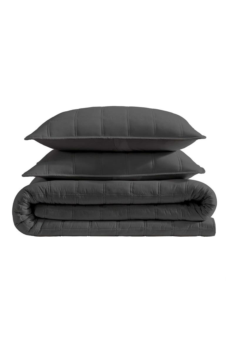 Stonewashed Solid Microfiber Quilt & Sham Set, Main, color, DARK GREY
