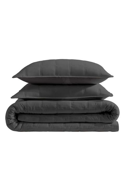 Stonewashed Solid Microfiber Quilt & Sham Set