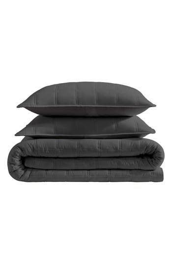 Kenneth Cole Reaction Stonewashed Solid Microfiber Quilt & Sham Set In Gray