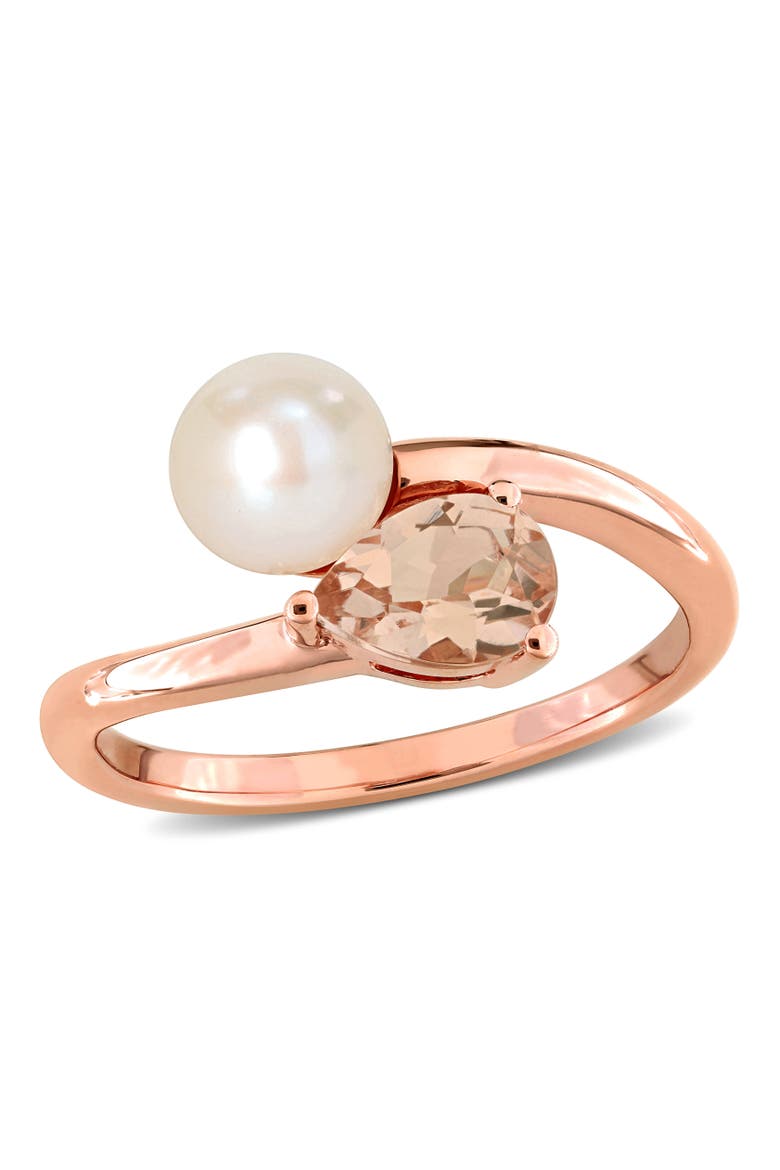 Cultured Pearl & Morganite 2-Stone Ring 10k, Main, color, Rose Gold