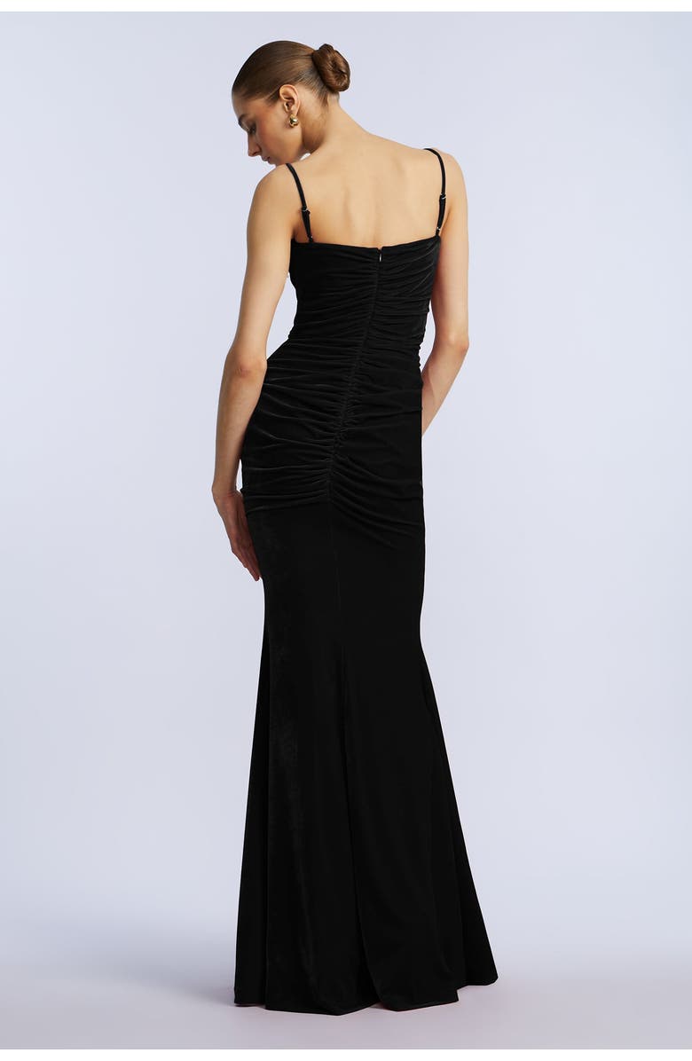 BCBGMAXAZRIA Ruffle Velvet Gown, Alternate, color, Black