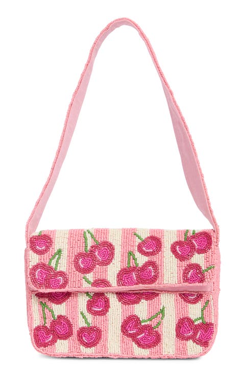 Beaded Cherries Baguette Shoulder Bag