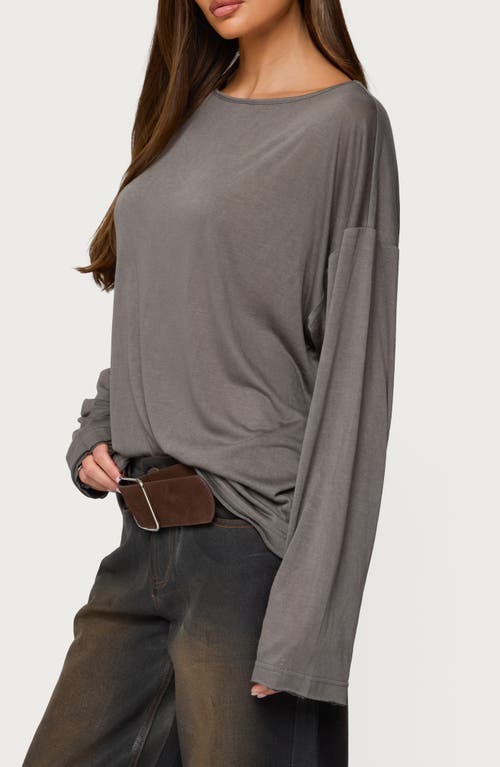 Edikted Oversized Semi Sheer Long Sleeve T Shirt In Gray