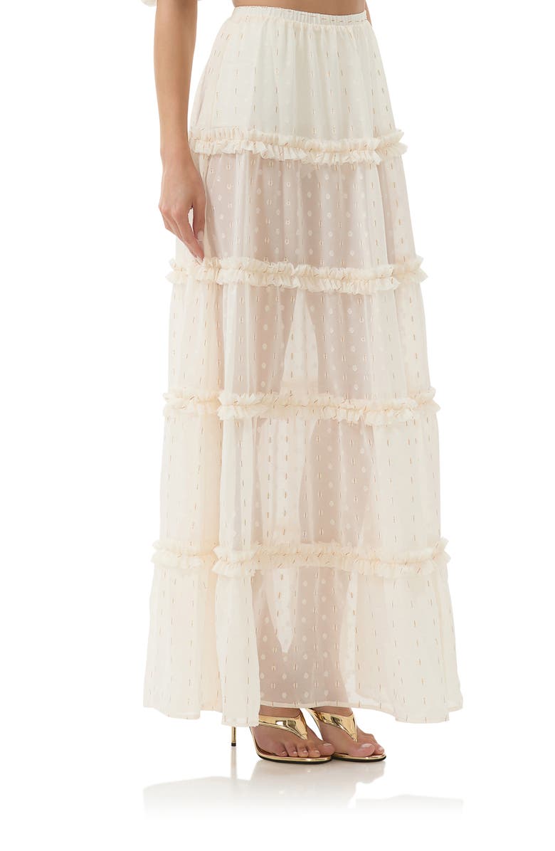 AFRM Sabina Clip Dot Tiered Maxi Skirt, Alternate, color, Gardenia