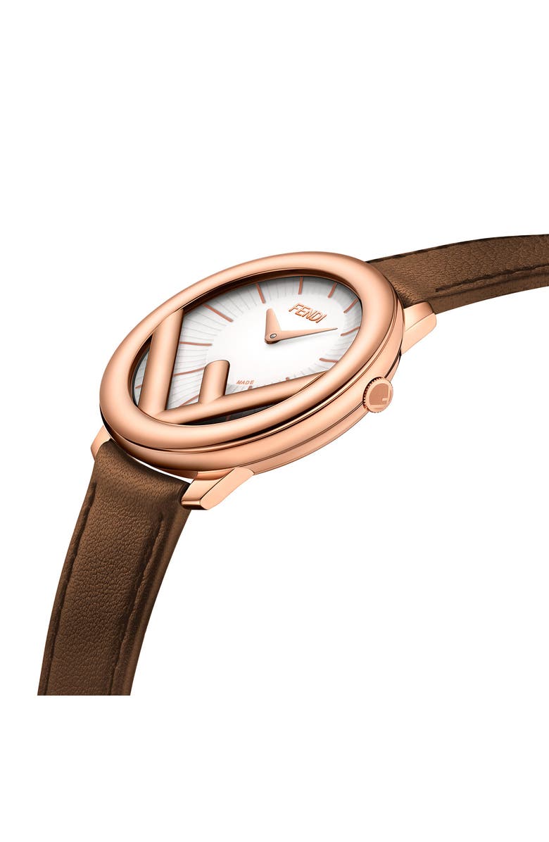 Fendi Run Away Leather Strap Watch, 28mm, Alternate, color, 