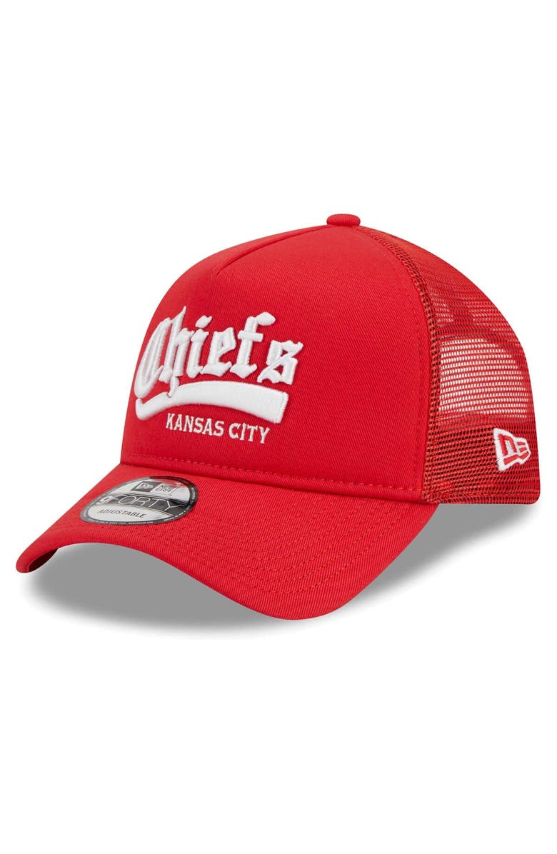 New Era Men's New Era Red Kansas City Chiefs Caliber Trucker 9FORTY Adjustable Hat, Main, color,