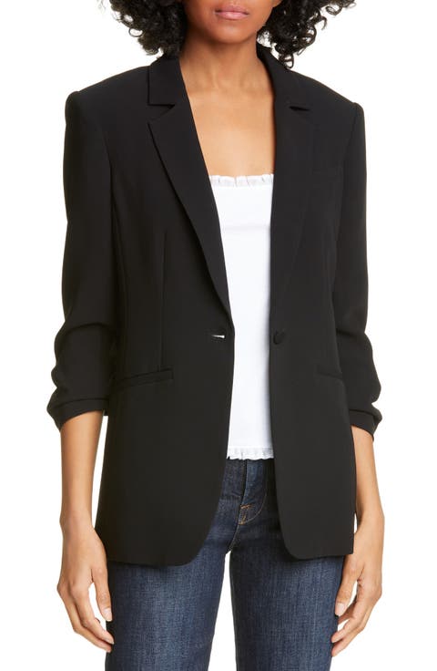 CINQ A SEPT Womens Stretch Ruched 3/4 Sleeve Surplice Neckline Faux Wrap Top main image 1