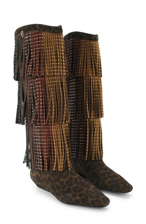 Kurt Geiger London Crystal Embellished Fringe Western Boot In Brown