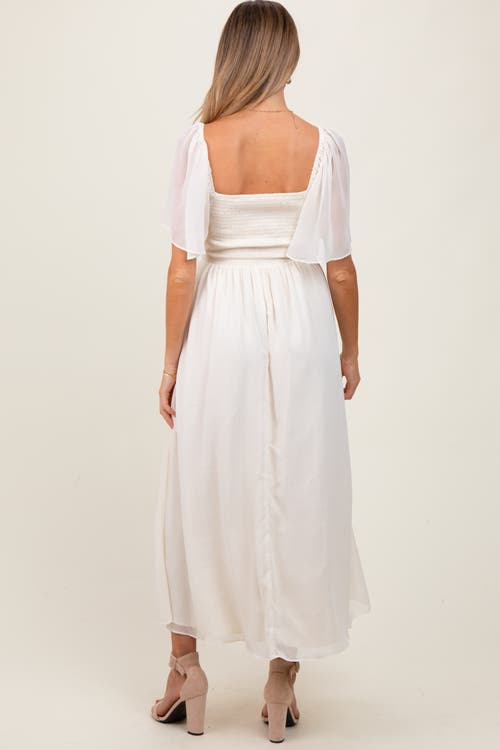 Pinkblush Floral Applique Flutter Sleeved Midi Dress In White