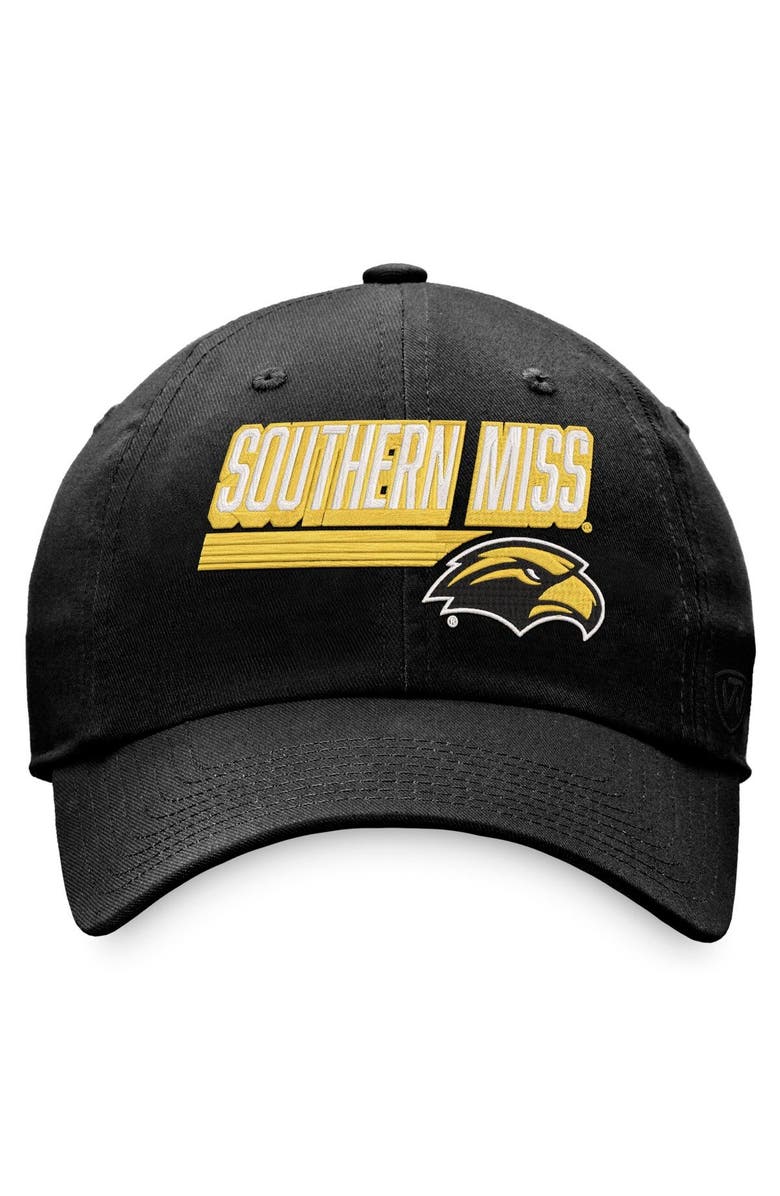 TOP OF THE WORLD Men's Top of the World Black Southern Miss Golden Eagles Slice Adjustable Hat, Alternate, color,