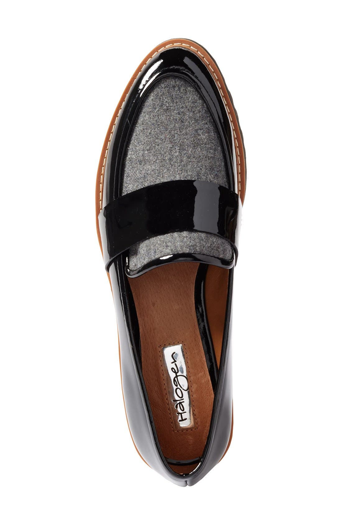 'Emily' Loafer, Alternate, color, BLACK PATENT GREY FABRIC