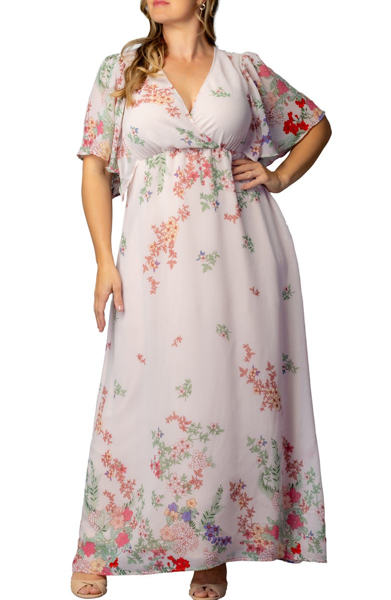 Kiyonna Catalina Border Print Cocktail Dress, Main, color, Cottage Garden Border