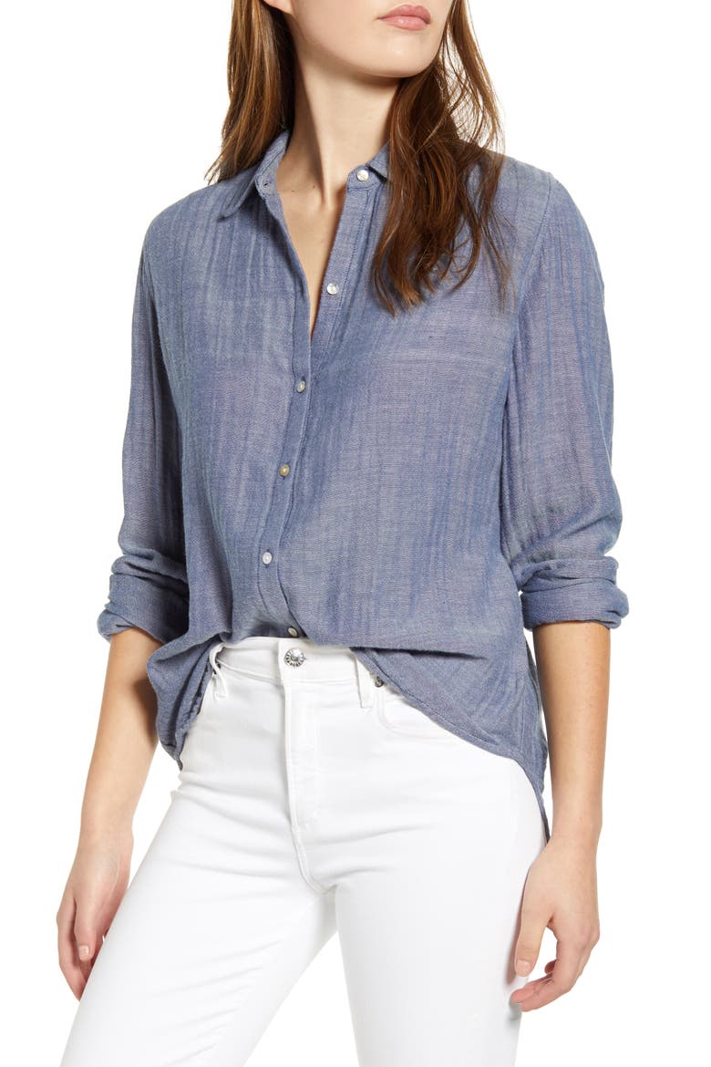 James Chambray Cotton Double Cloth Shirt, Main, color, INDIGO CHAMBRAY