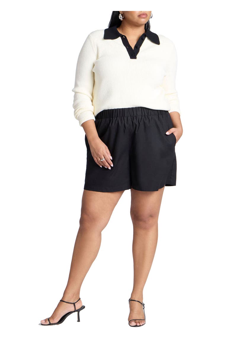 ELOQUII Easy Pull On Linen Blend Short, Main, color, Black Onyx