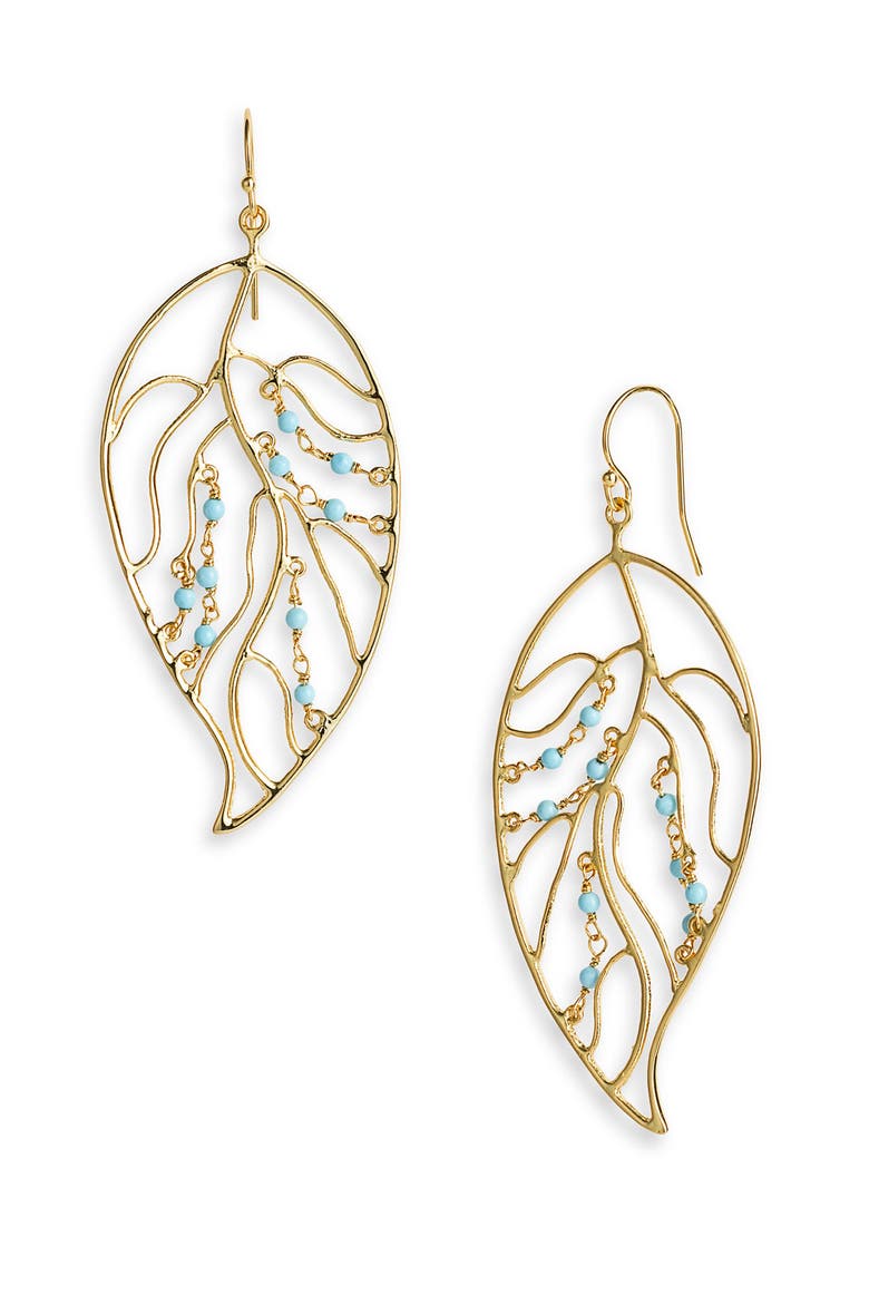 Leaf Earrings, Main, color, GOLD/ TURQUOISE