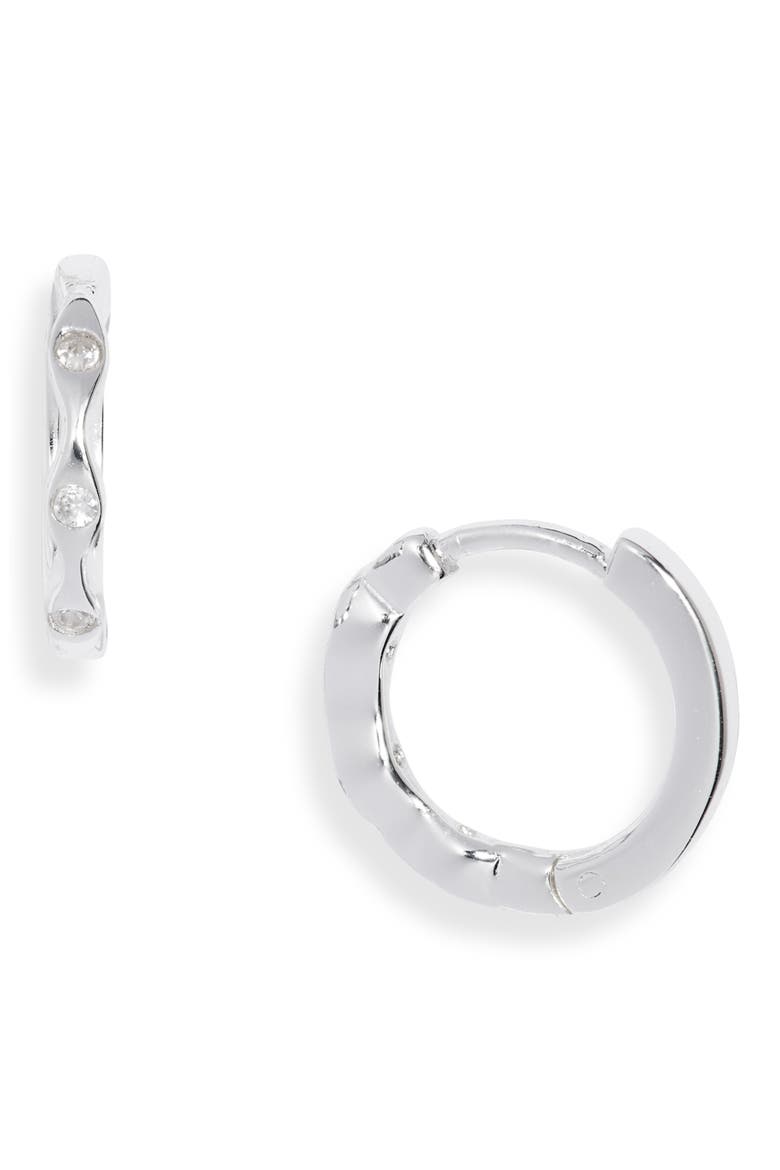 Sterling Silver Cubic Zirconia Huggie Earrings, Main, color, SILVER