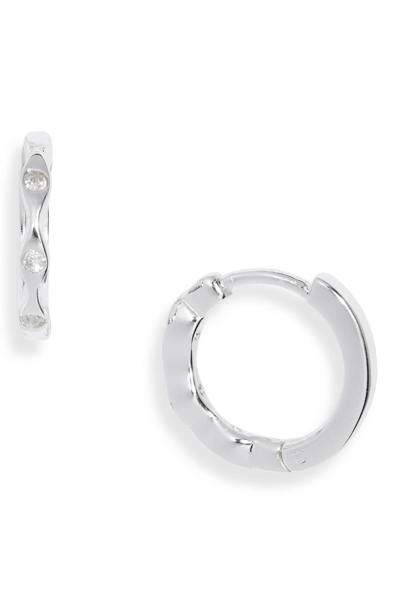 Argento Vivo Sterling Silver Cubic Zirconia Huggie Earrings, Main, color, Silver