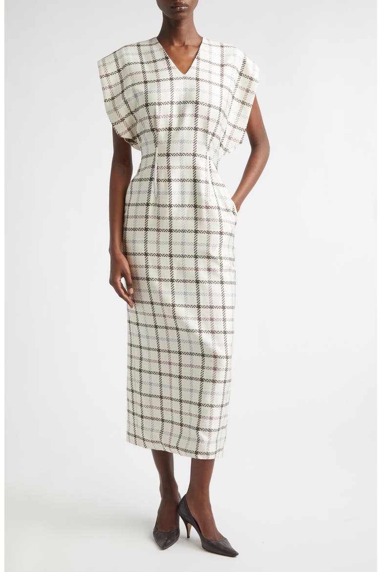 The Keaton Windowpane Plaid Virgin Wool & Silk Midi Dress, Main, color, WINDOWPANE PLAID