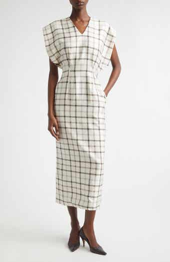 The Keaton Windowpane Plaid Virgin Wool & Silk Midi Dress