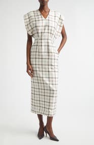 Brandon Maxwell The Keaton Windowpane Plaid Virgin Wool & Silk Midi Dress