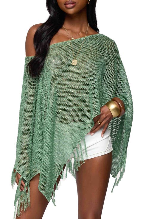 EDIKTED Sequin Fringe Knit Poncho | Nordstrom