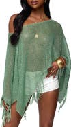 EDIKTED Sequin Fringe Knit Poncho