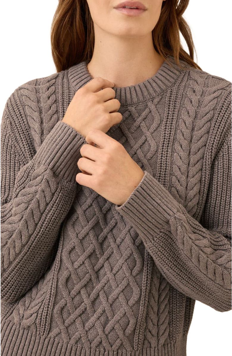 Pact Organic Cotton Cable Knit Crew Sweater, Alternate, color, Deep Taupe Heather