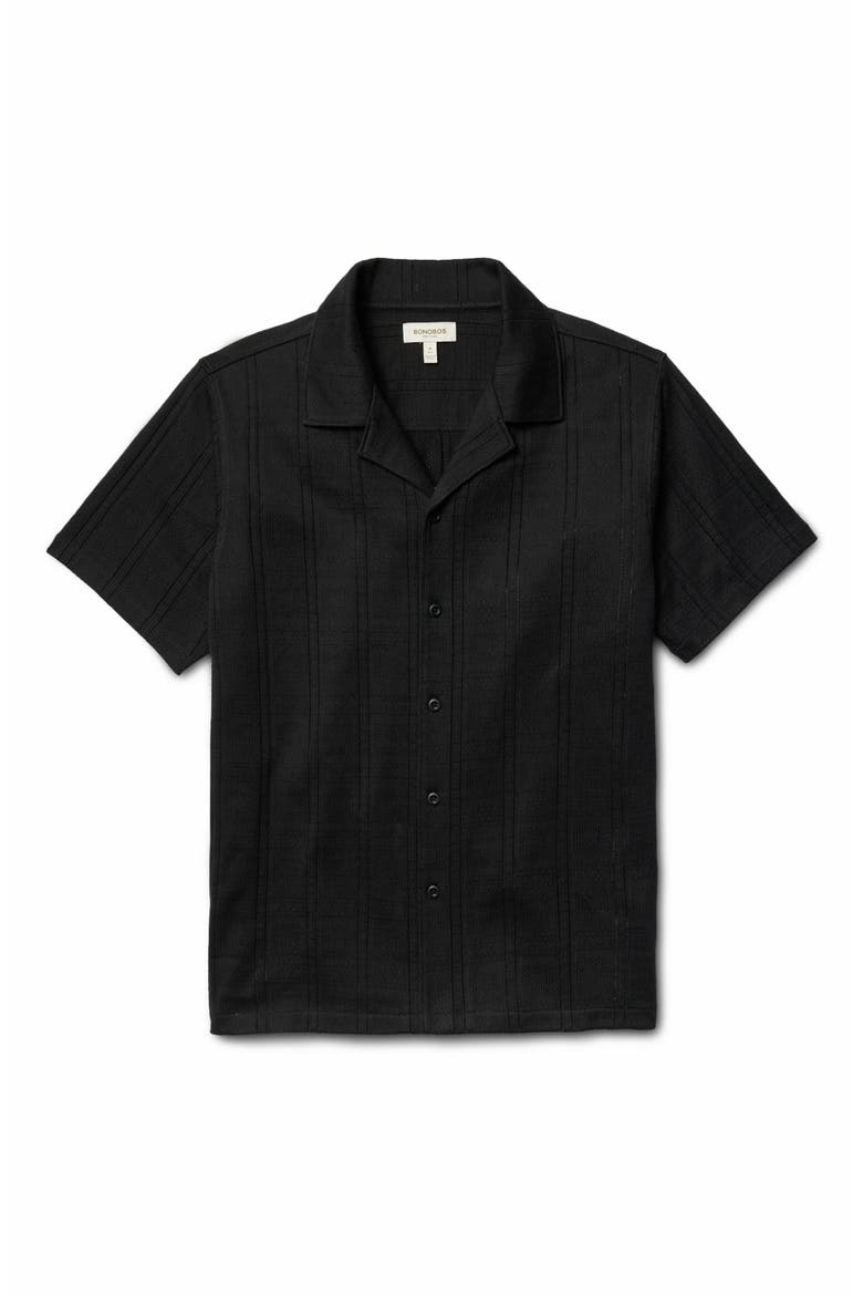 Stretch Pointelle Cabana Shirt, Alternate, color, JET BLACK POINTELLE