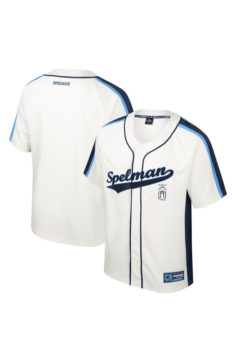 COLOSSEUM Men's Colosseum Cream Spelman College Jaguars Ruth Button-Up Baseball Jersey, Main, color,