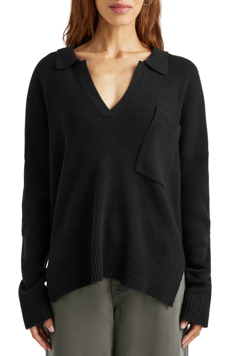 Splendid Kristen Polo Sweater, Alternate, color, Black