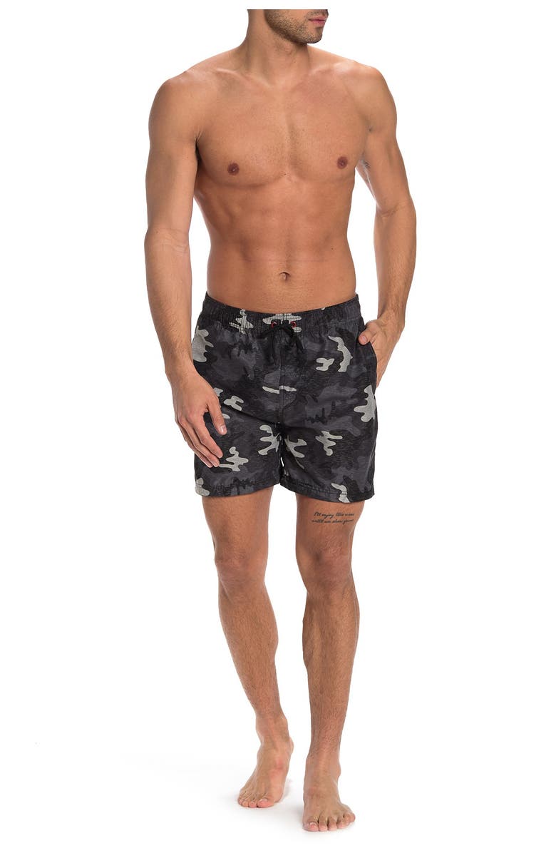 BURNSIDE Camo Print Swim Shorts, Main, color, 
