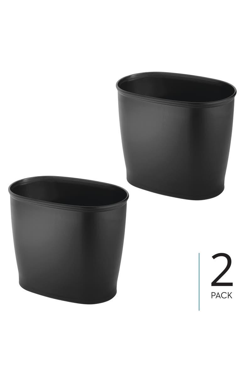 iDesign Oval 2.1 Gallon / 8 Liter Plastic Trash Can, 2-Pack, Black, Made in USA, Alternate, color, Black