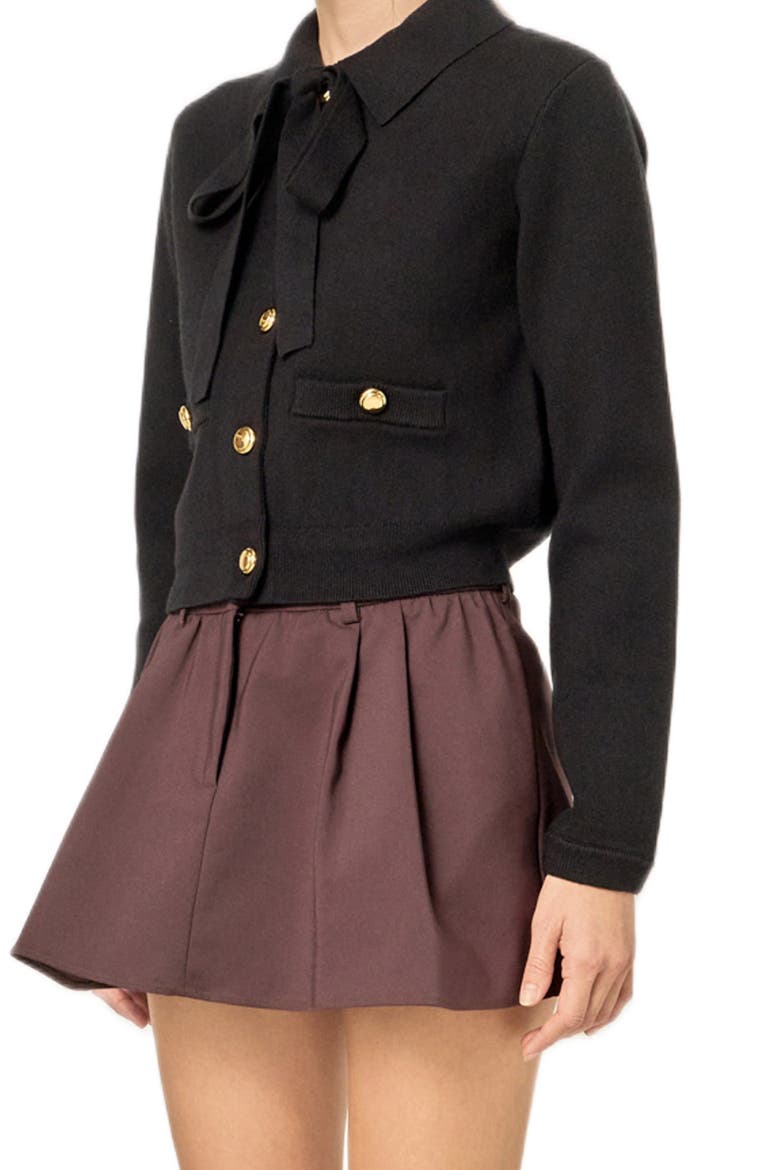 Detachable Bow Cardigan, Alternate, color, BLACK