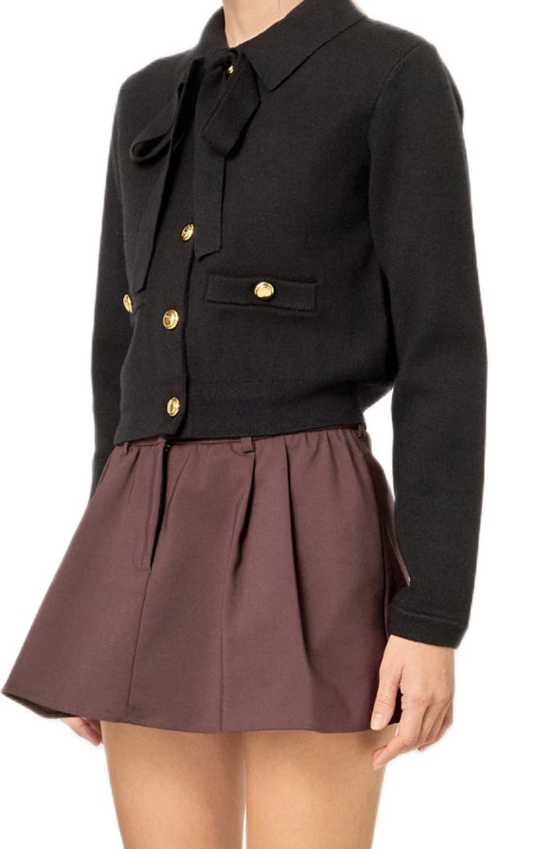 English Factory Detachable Bow Cardigan, Alternate, color, Black