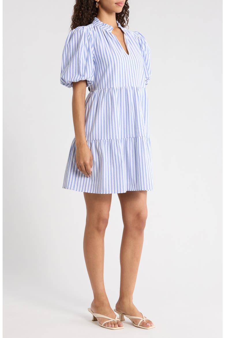 Audry Stripe Jacey Babydoll Minidress, Alternate, color, WHITE-BLUE