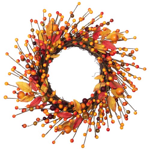 Northlight Berries And Apples With Foliage Twig Artificial Fall Harvest Wreath In Multi
